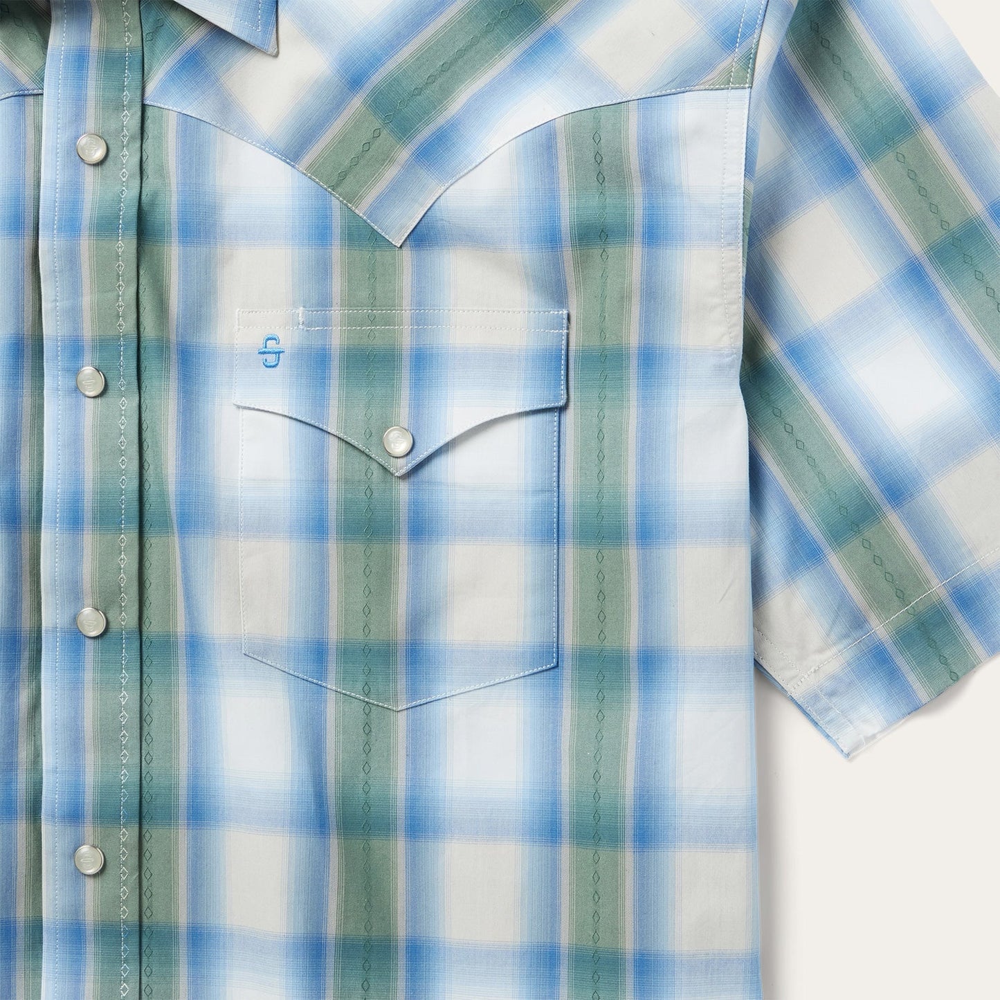 Turquoise Plaid Short-Sleeve Western Shirt