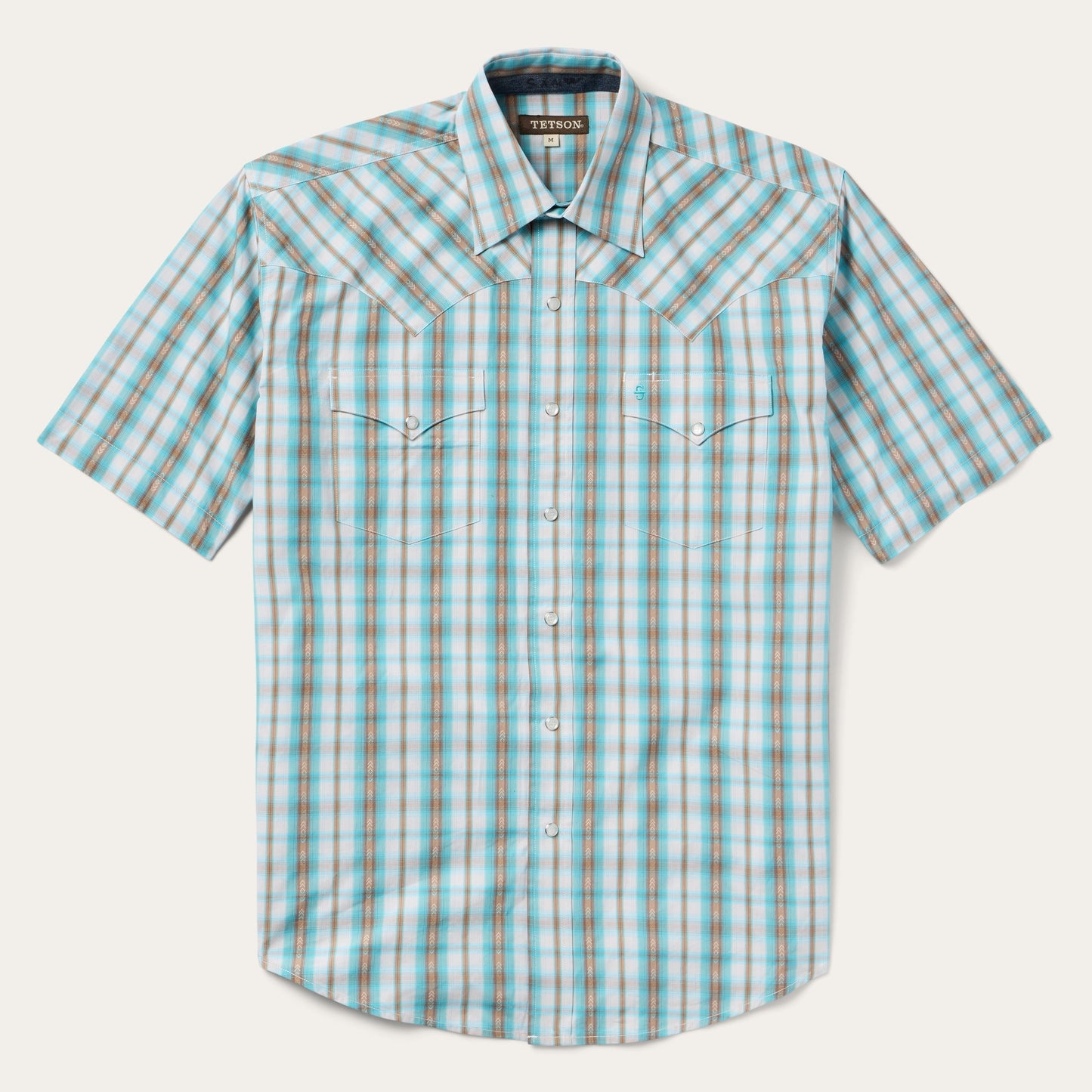 Turquoise Plaid Short-Sleeve Western Shirt