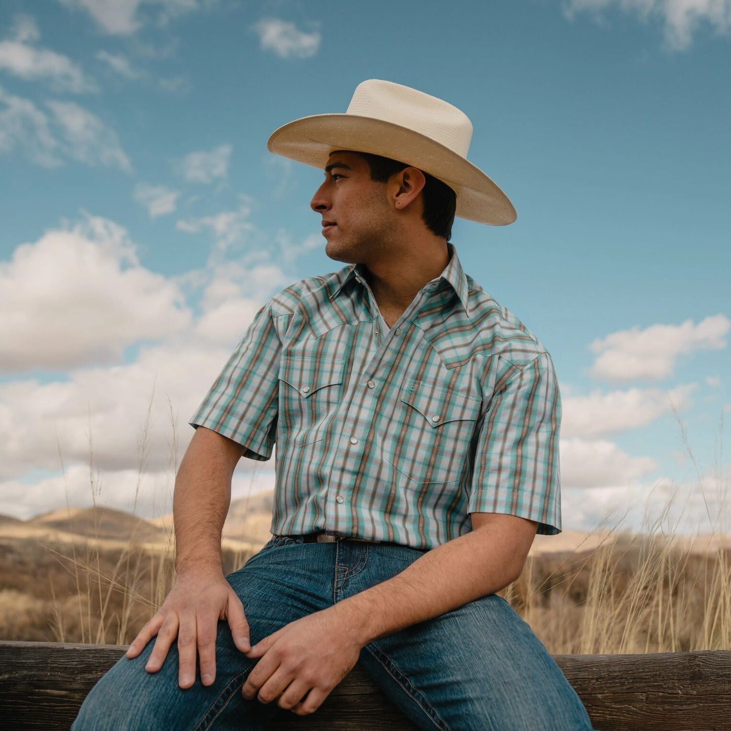 Moss Plaid Short-Sleeve Western Shirt