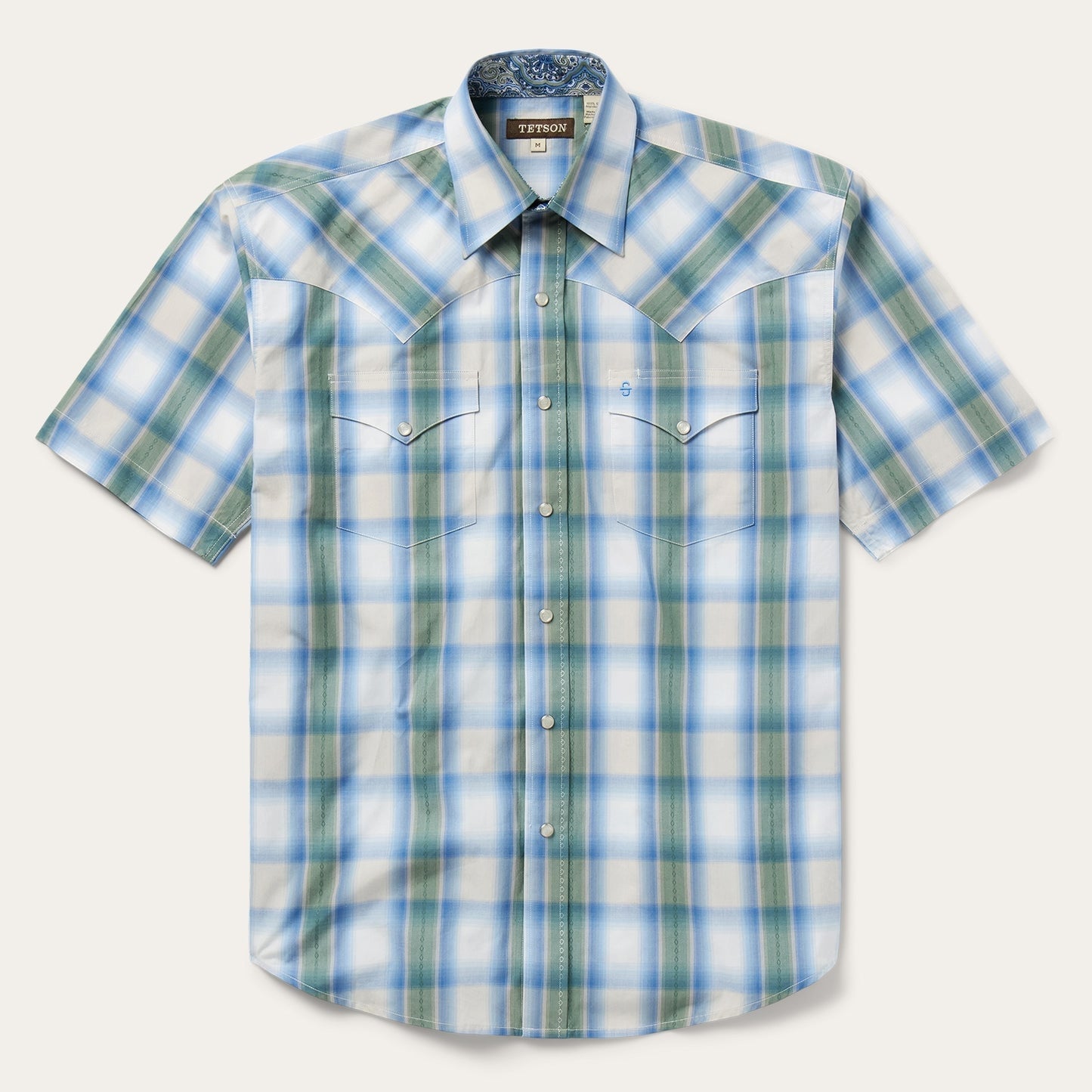 Turquoise Plaid Short-Sleeve Western Shirt