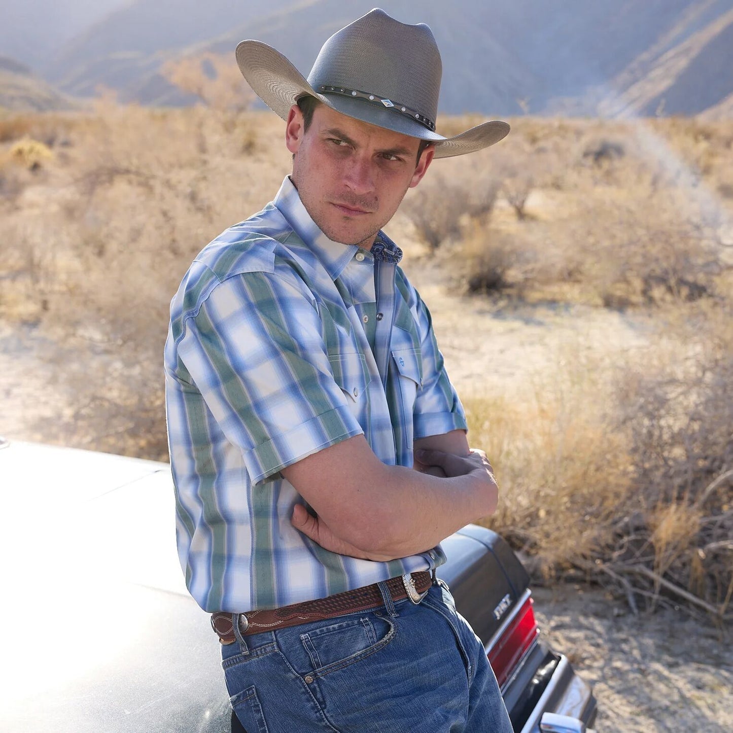 Moss Plaid Short-Sleeve Western Shirt