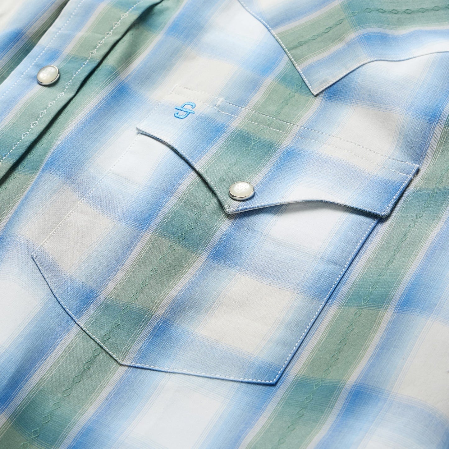 Turquoise Plaid Short-Sleeve Western Shirt