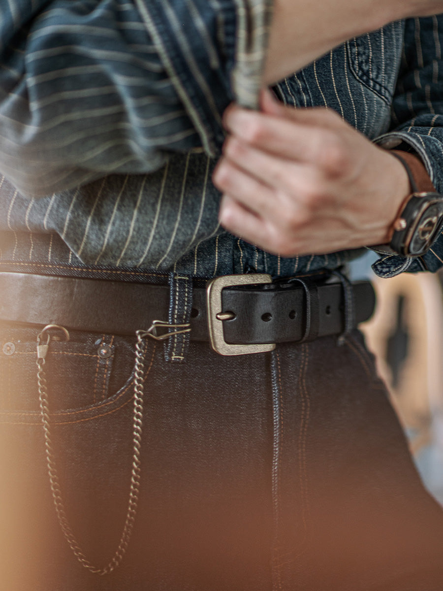 Distressed Leather Belt - Coffee