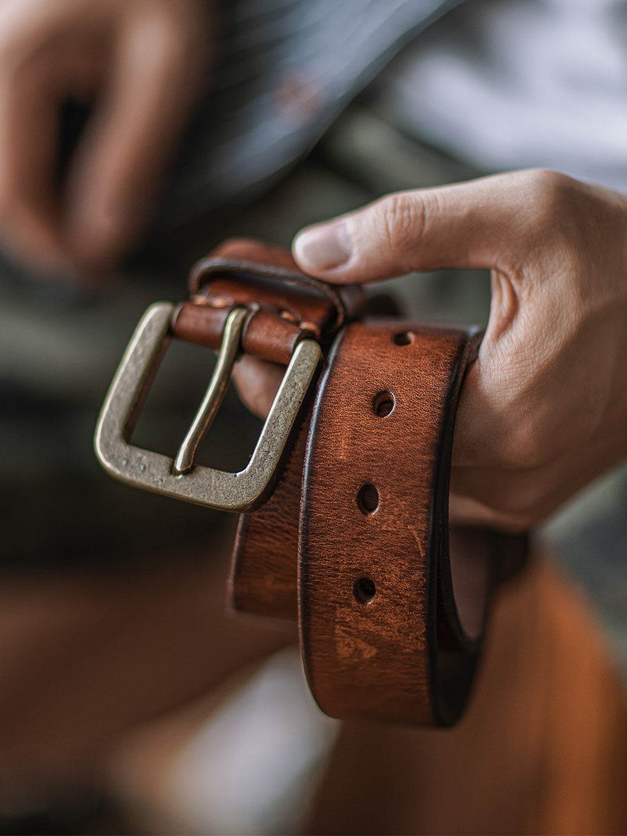 Distressed Leather Belt - Coffee