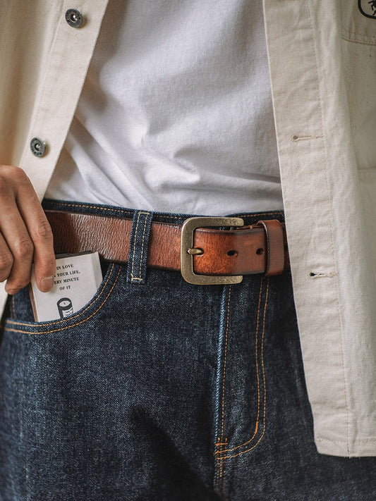 Distressed Leather Belt - Coffee