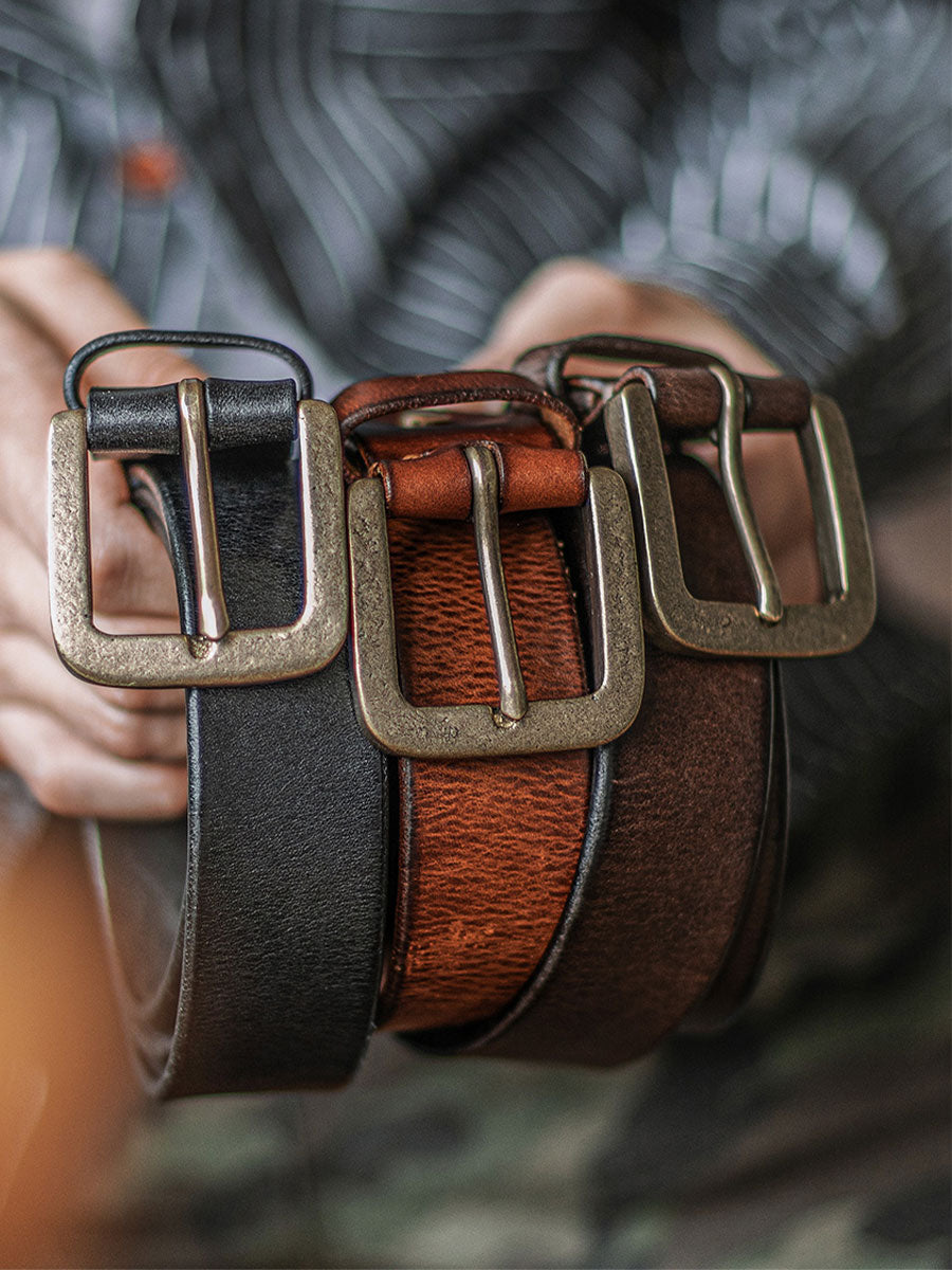 Distressed Leather Belt - Coffee