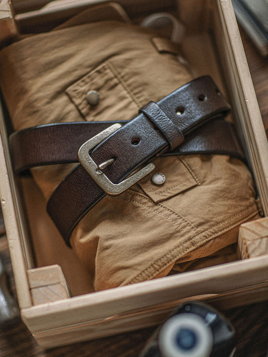 Distressed Leather Belt - Coffee