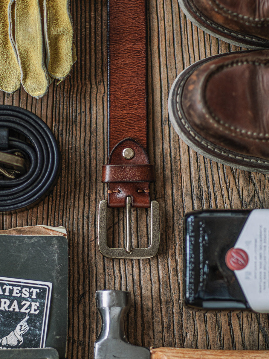 Distressed Leather Belt - Coffee