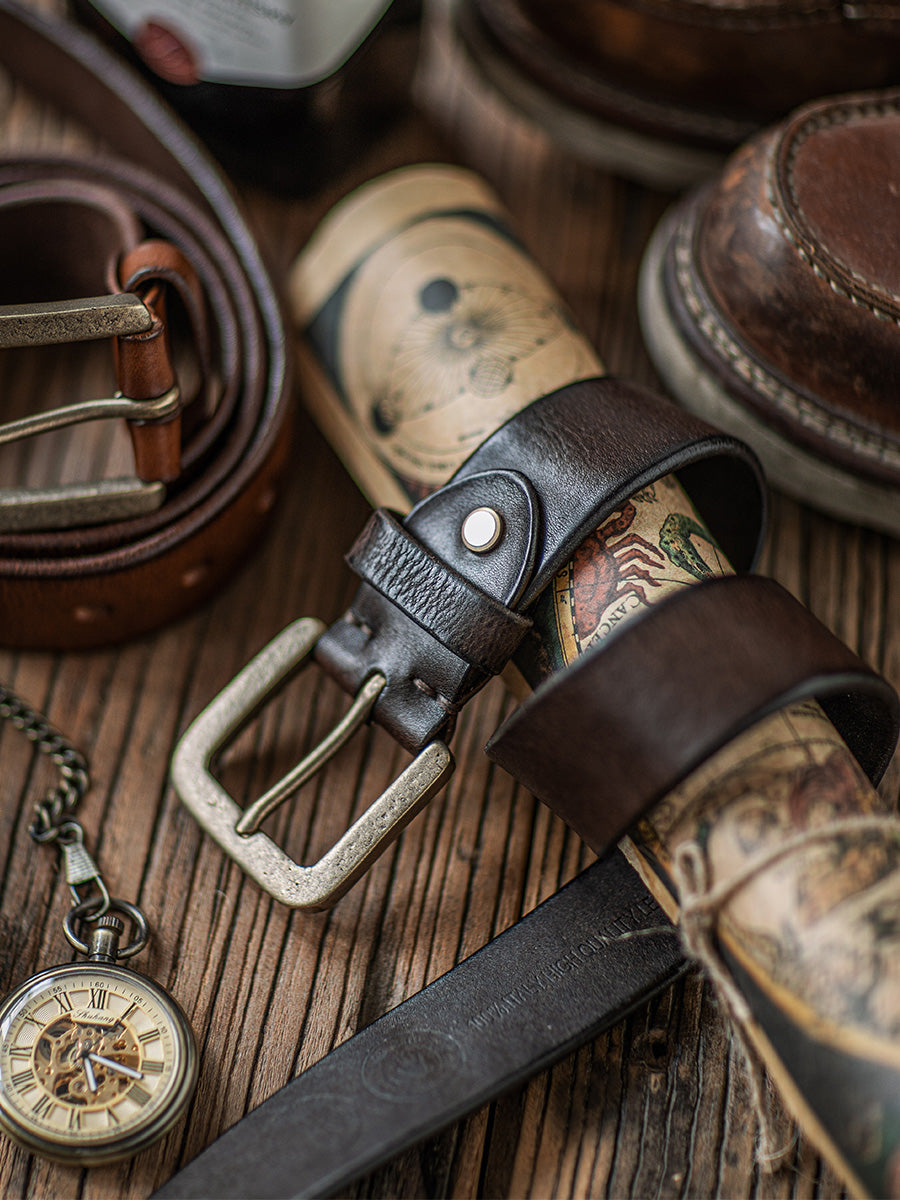 Distressed Leather Belt - Coffee