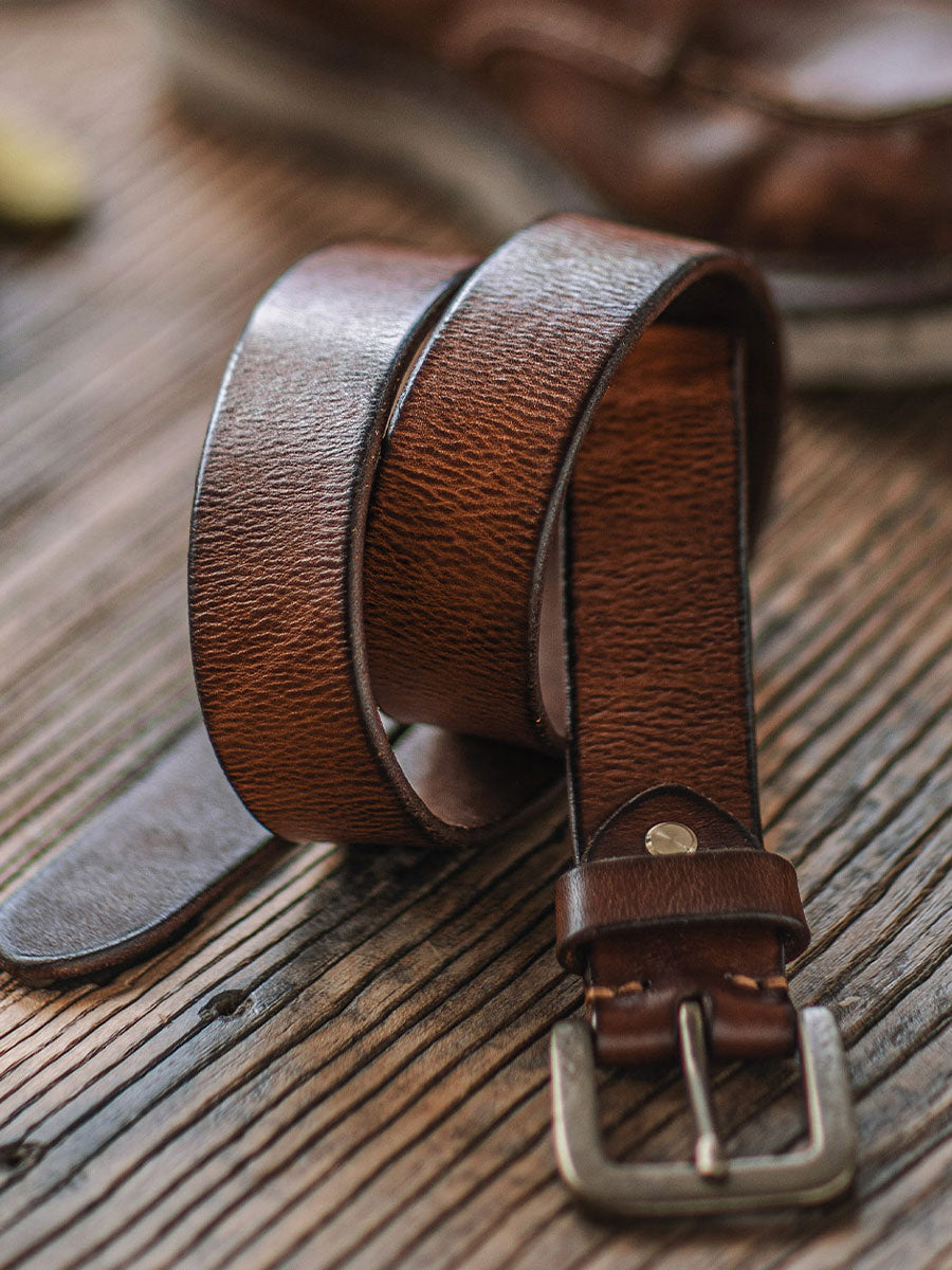 Distressed Leather Belt - Coffee