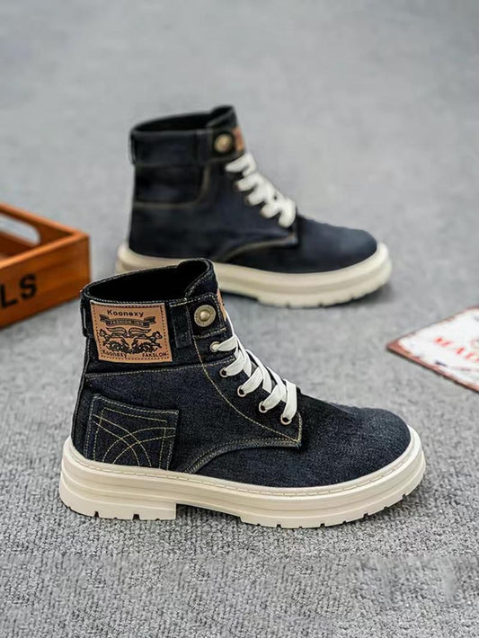 Fashionable Denim Design Lace Up Boots