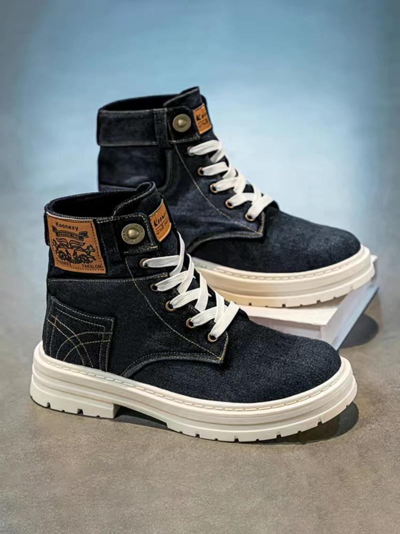 Fashionable Denim Design Lace Up Boots