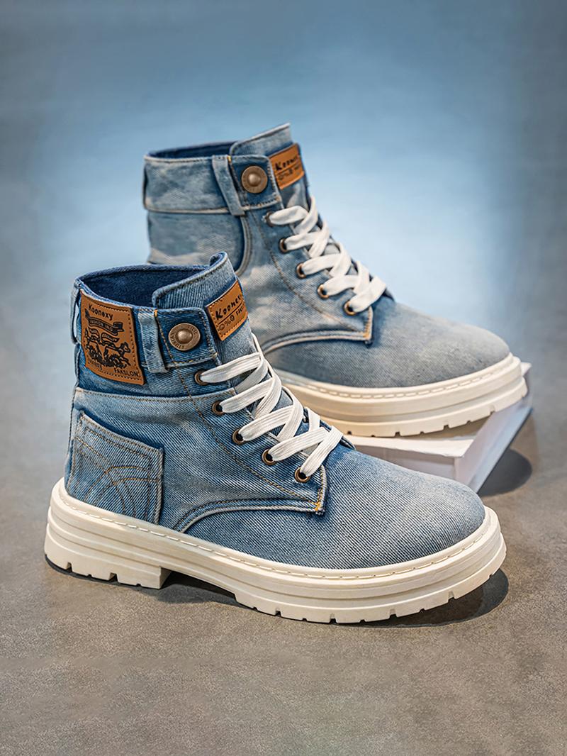 Fashionable Denim Design Lace Up Boots