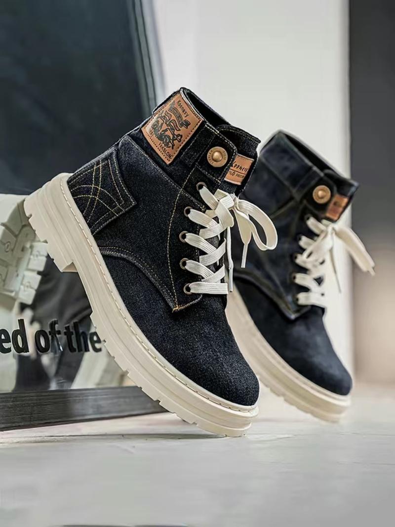 Fashionable Denim Design Lace Up Boots