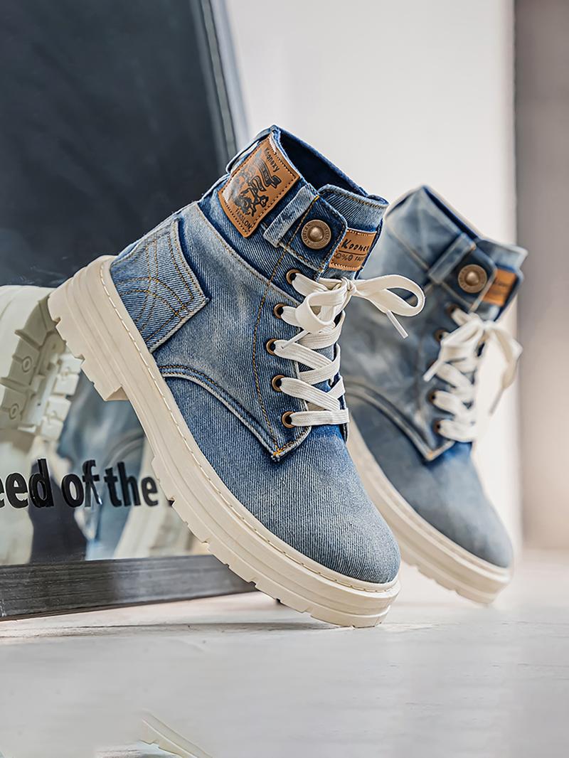 Fashionable Denim Design Lace Up Boots