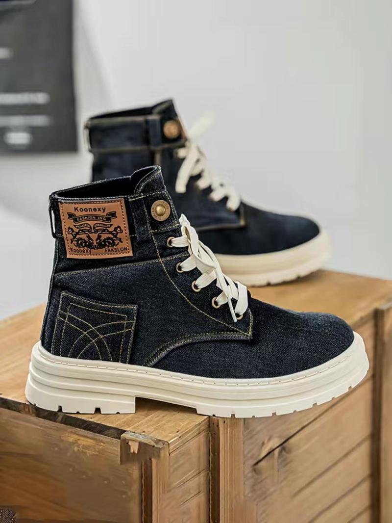 Fashionable Denim Design Lace Up Boots