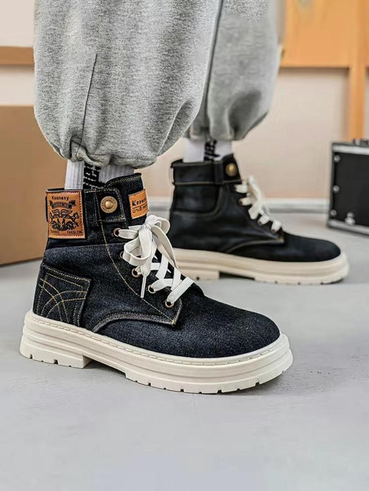 Fashionable Denim Design Lace Up Boots