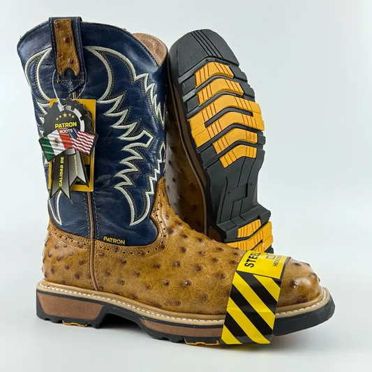 Ave Orix Ostrich Print Steel Toe Patron Work Boots